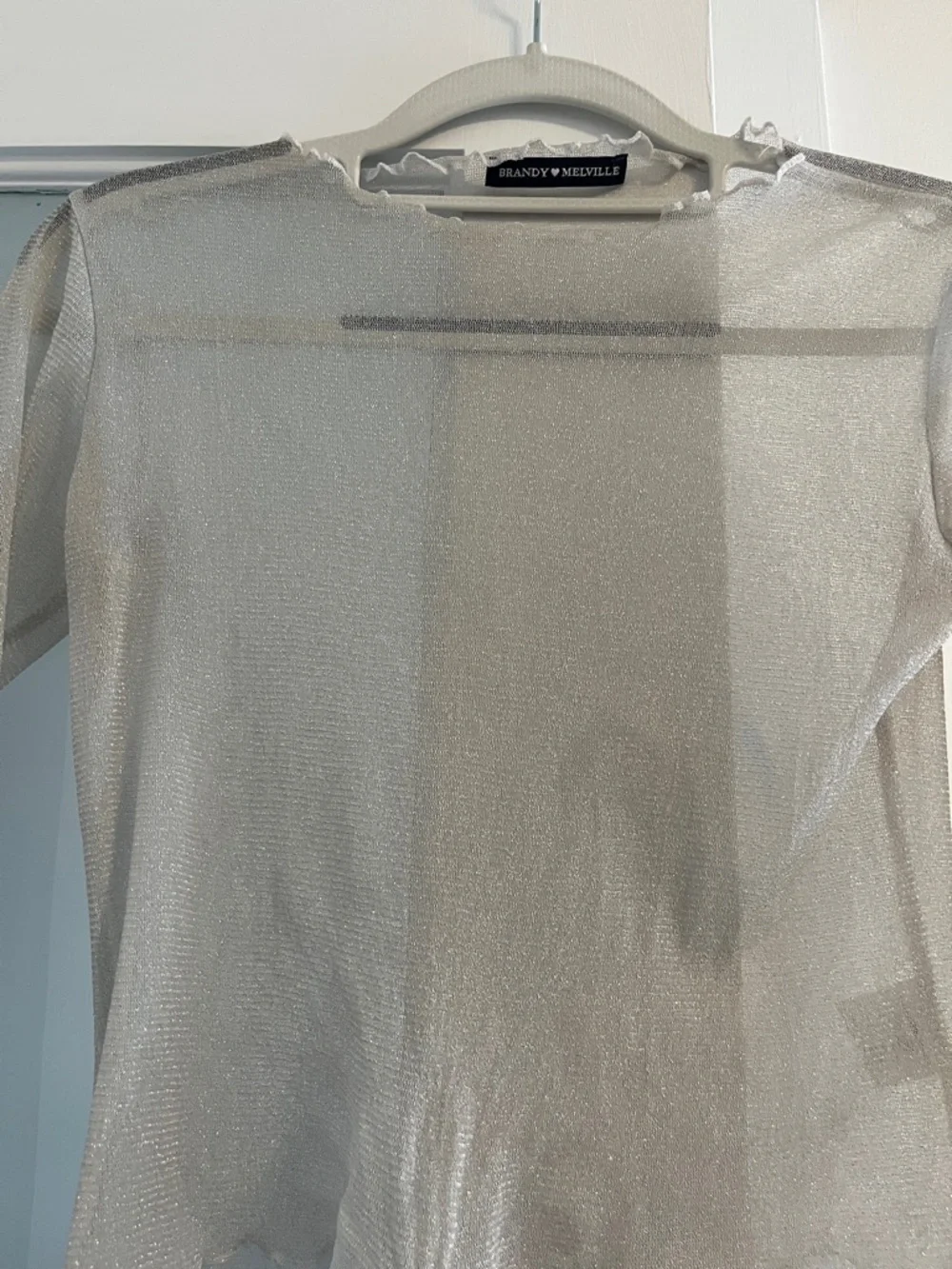 Brandy Melville Silver Metallic Sheer Long Sleeve Top - Picture 5 of 6